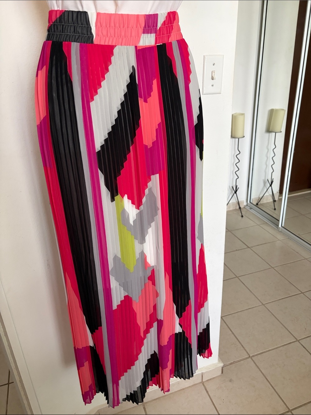 Worthington Pleated Maxi Skirt - Pink, Black, White, Gray